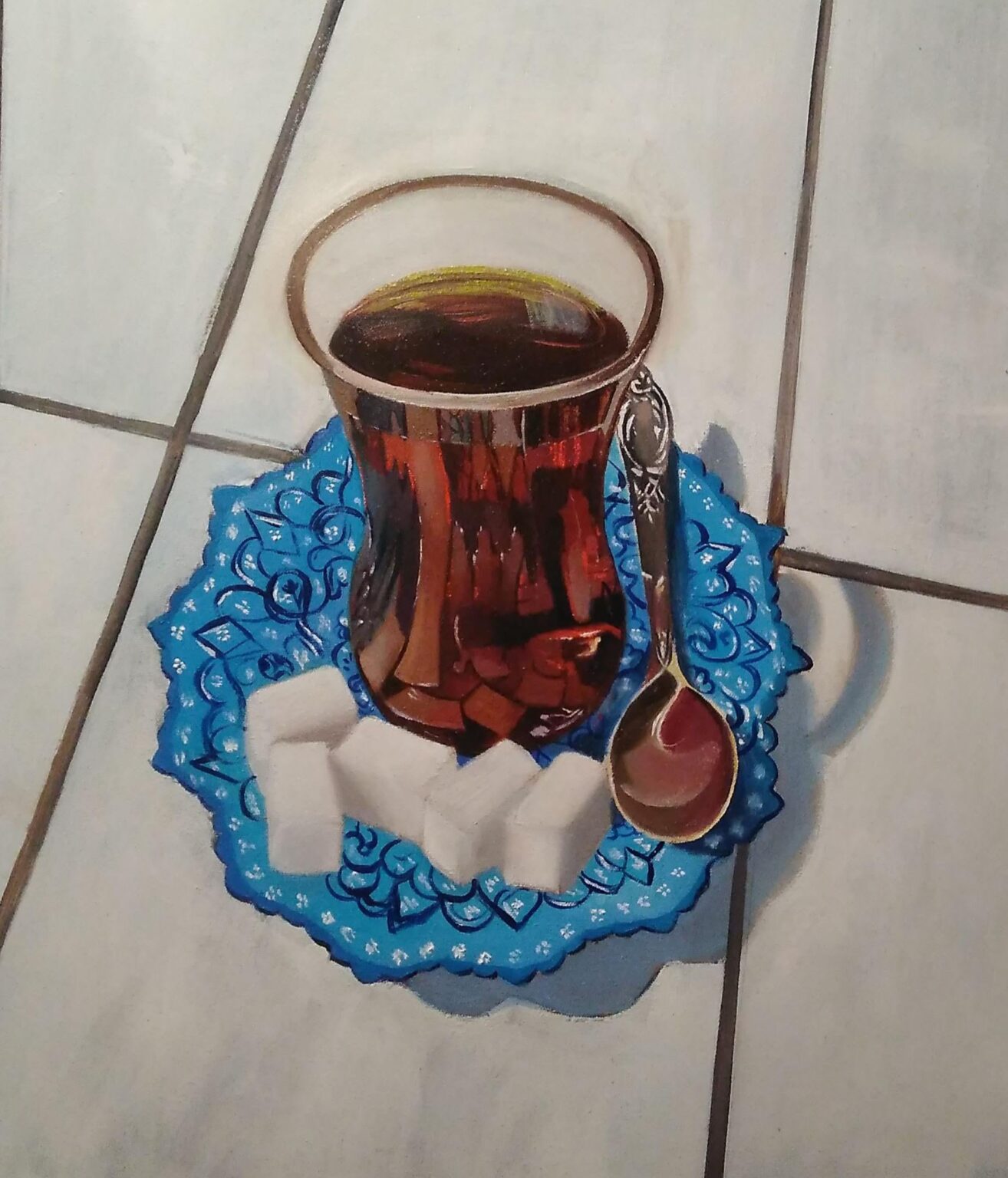 The tea cup painting I made with acrylic and a little story