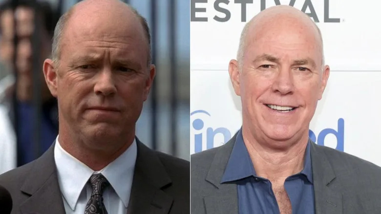 Michael Gaston frowning on The Mentalist and smiling at red carpet event