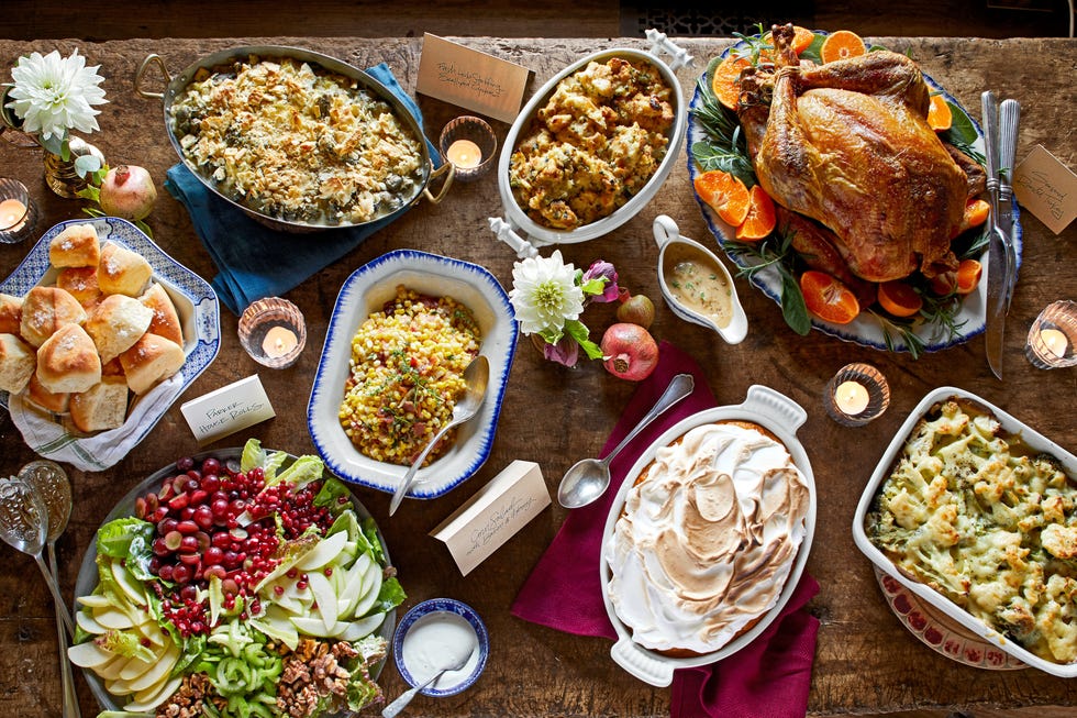 hudson valley, ny farmhouse home of food network star nancy fuller. thanksgiving dinner. recipes: scalloped oysters, parker house rolls, corn salad with bacon honey, composed waldorf salad, fresh herb stuffing, white wine and rosemary gravy, broccoli and cauliflower gratin, sweet potato casserole with homemade marshmallow.