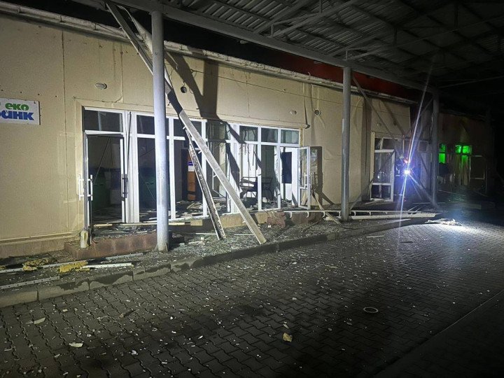 Shattered windows and structural damage are seen at an administrative building within the Orlivka ferry terminal, struck during a Russian UAV attack on November 22. (Source: State Customs Service of Ukraine)