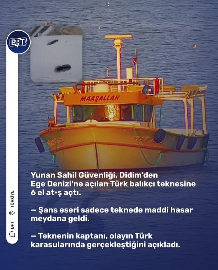 It was claimed that the Greek coast guard opened fire on a Turkish fishing boat in Turkish territorial waters.