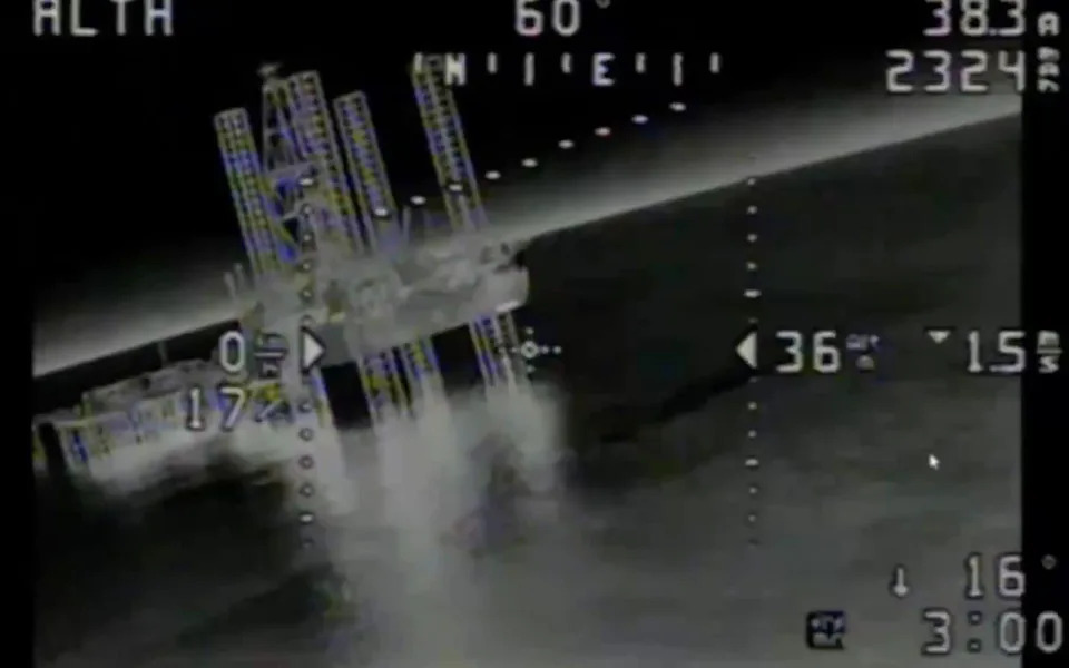 Video grab of the Ukranian suicide drone approaching the oil rig