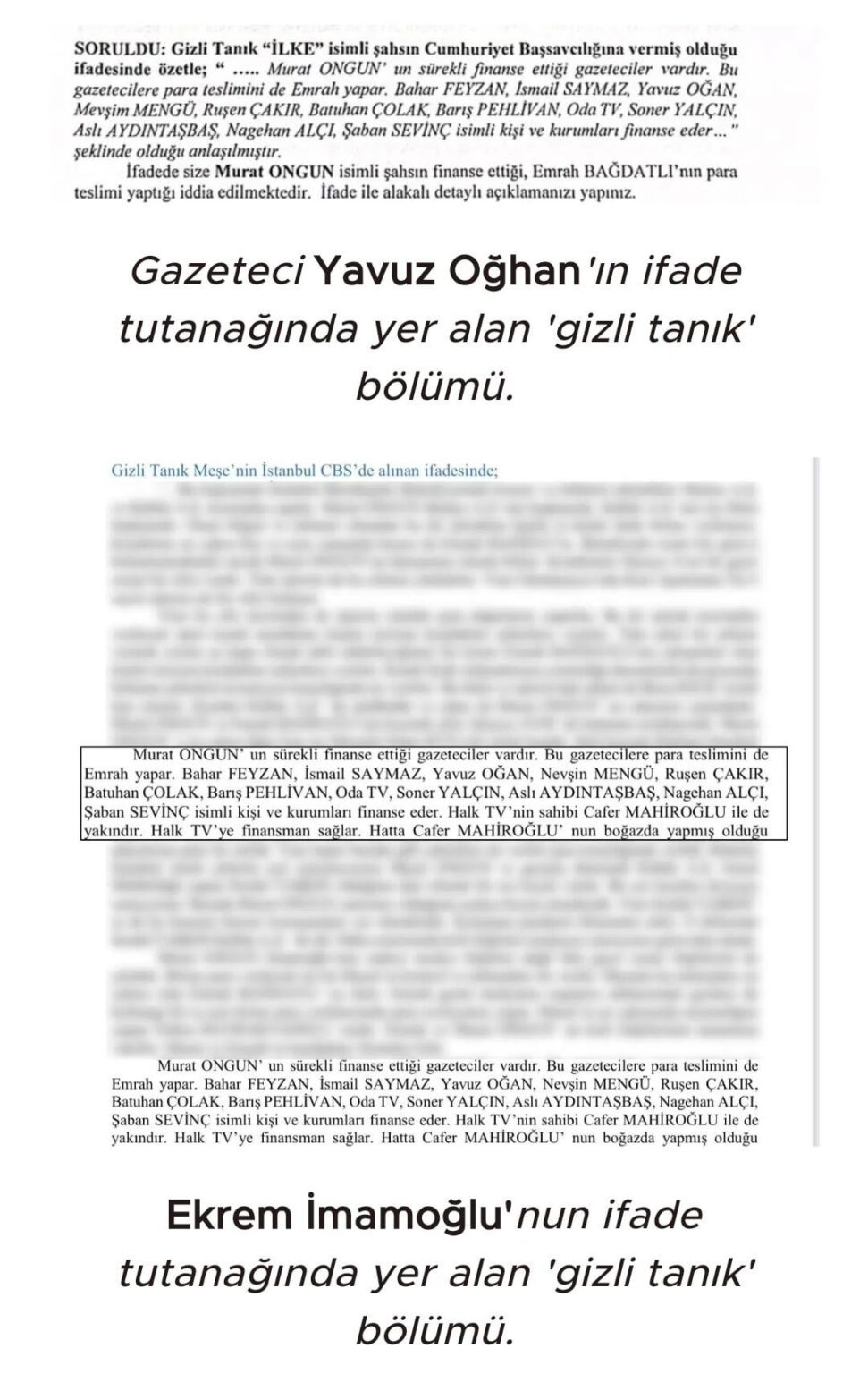 The statements of the secret witness "Meşe", who took part in the IMM investigation, and the statements of the secret witness "İlke", who were asked to journalists today, were exactly the same.