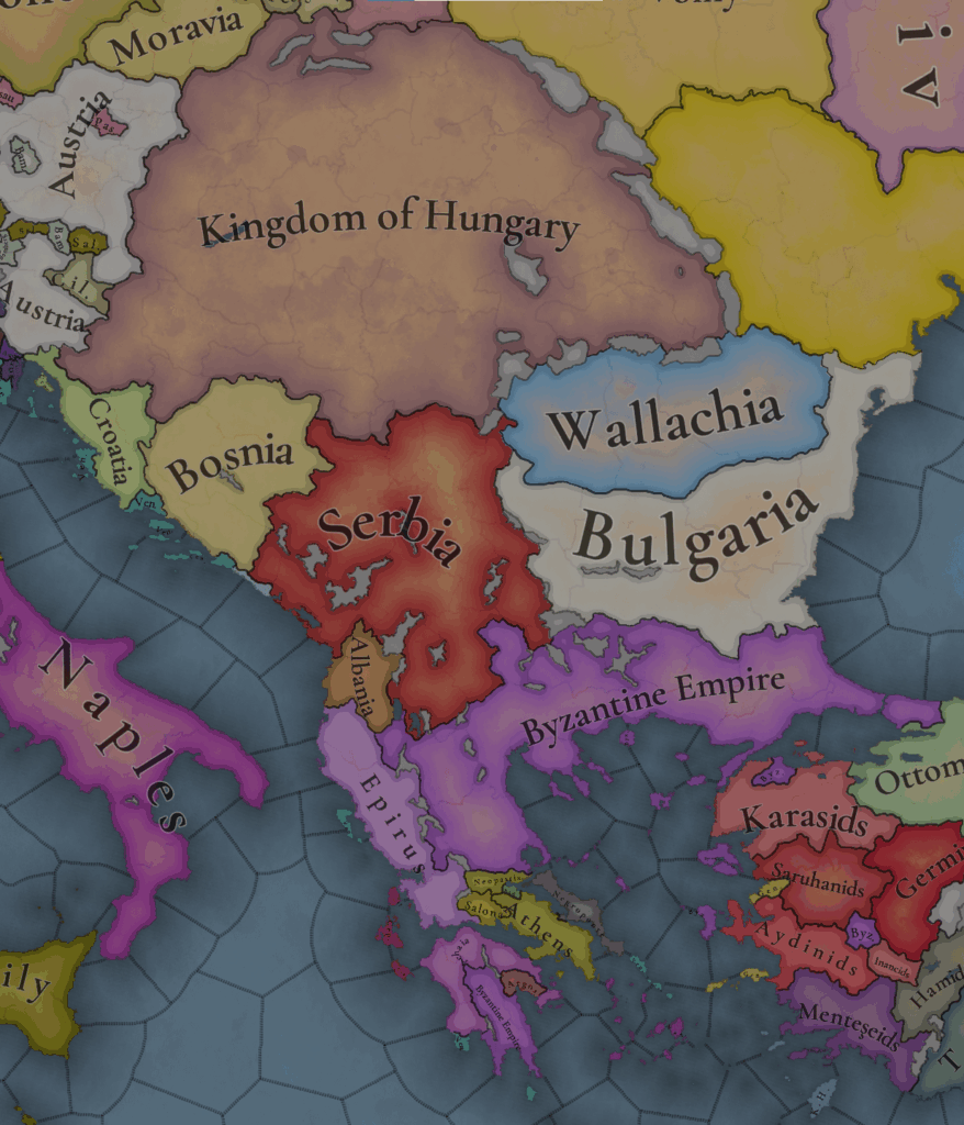 Map of Croatia 1337 in Europe Universalis V, a strategy game that came out today.