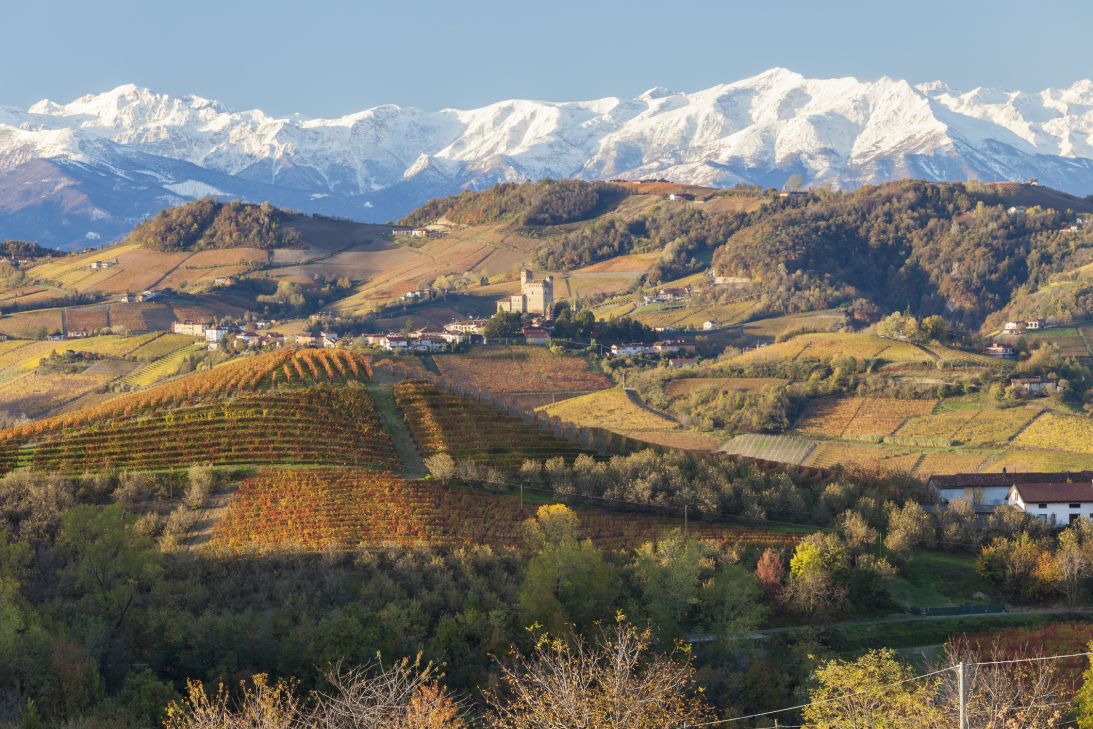 The Piedmont region is known for its vineyards and Alpine scenery.