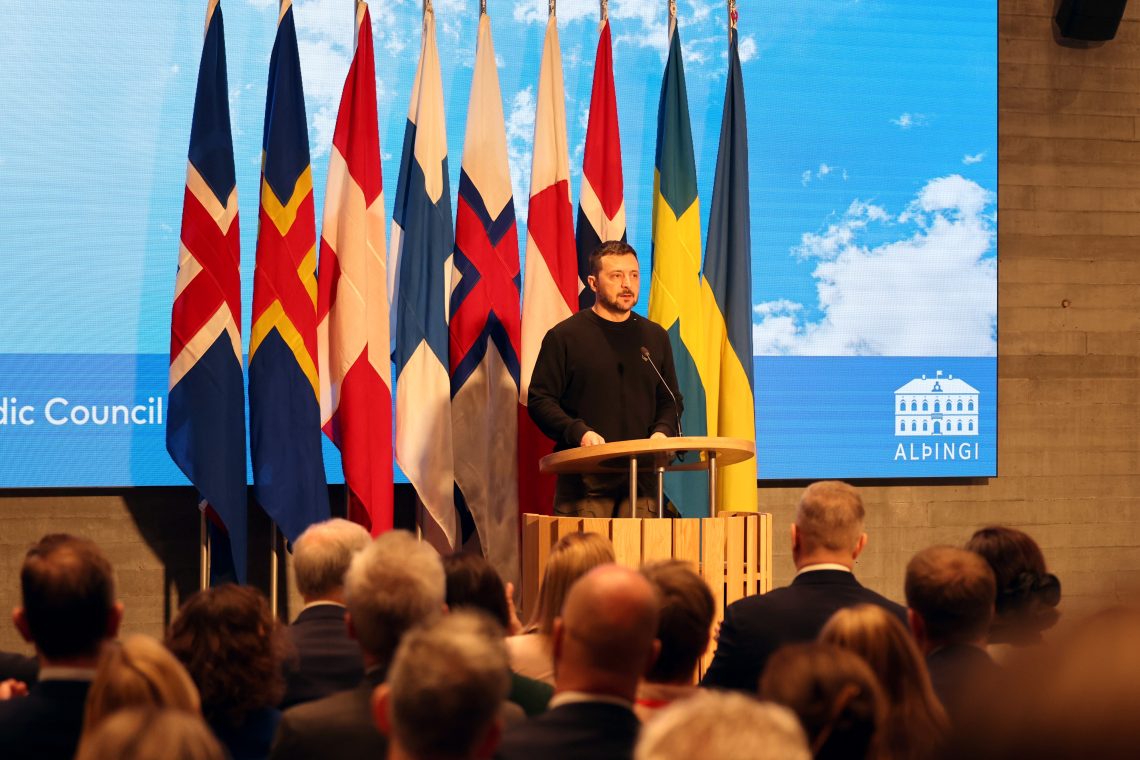 Oct. 29, 2024: Ukrainian President Volodymyr Zelenskiy addresses the Nordic Council in Reykjavik, Iceland. In his speech, President Zelenskiy encouraged the leaders of the Nordic countries to keep supporting Ukraine and maintain sanctions against Russia.