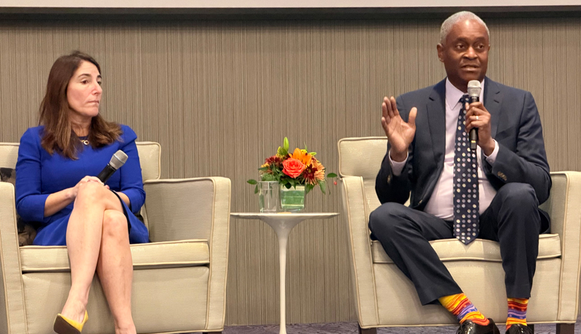 Beth Hammack and Raphael Bostic onstage in Dallas