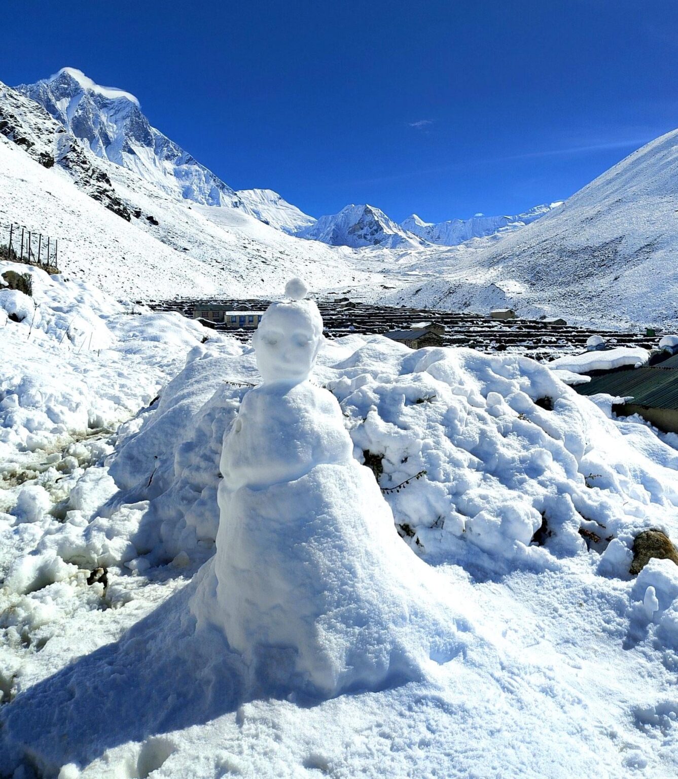 Everest Base Camp Trek: Meet the highest snowman I've ever seen! Dingboche, 4,410m (14,470 ft).⛄️🇳🇵