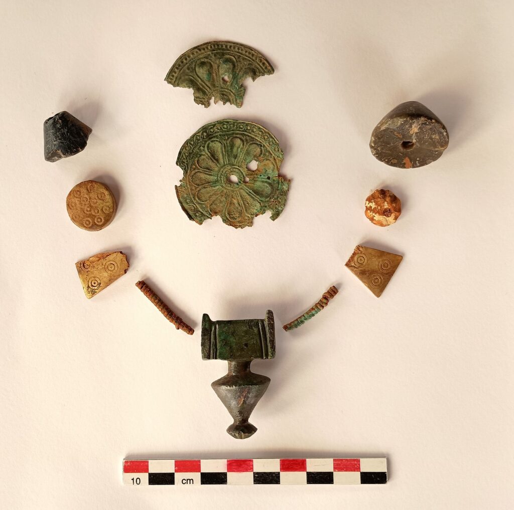 Jewelry and ornaments found in the burial, reflecting the wealth and status of the aristocratic woman. Credit: Greek Ministry of Culture