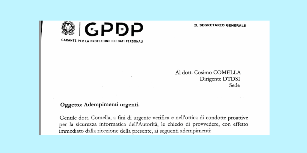 The email in which the general secretary of the Privacy Guarantor asks to violate the privacy of the Guarantor's employees