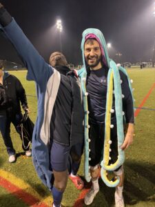 Kwame Appiah (left) and Jimmy Forde of Sharktopus FC celebrate after a 5-0 win over Bellevue Athletic FC in the Second Round of the 2026 US Open Cup qualifying tournament. Photo: Sharktopus FC