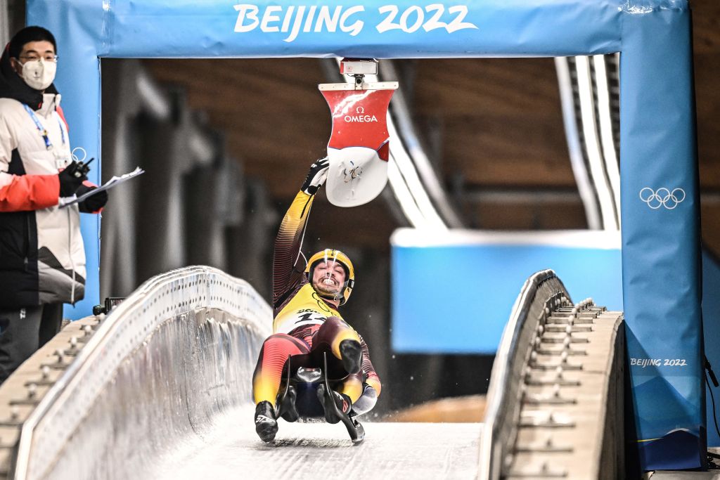 Germany's Tobias Wendl takes part in the luge team relay event at the Yanqing National Sliding Centre during the Beijing 2022 Winter Olympic Games in Yanqing on February 10, 2022.
