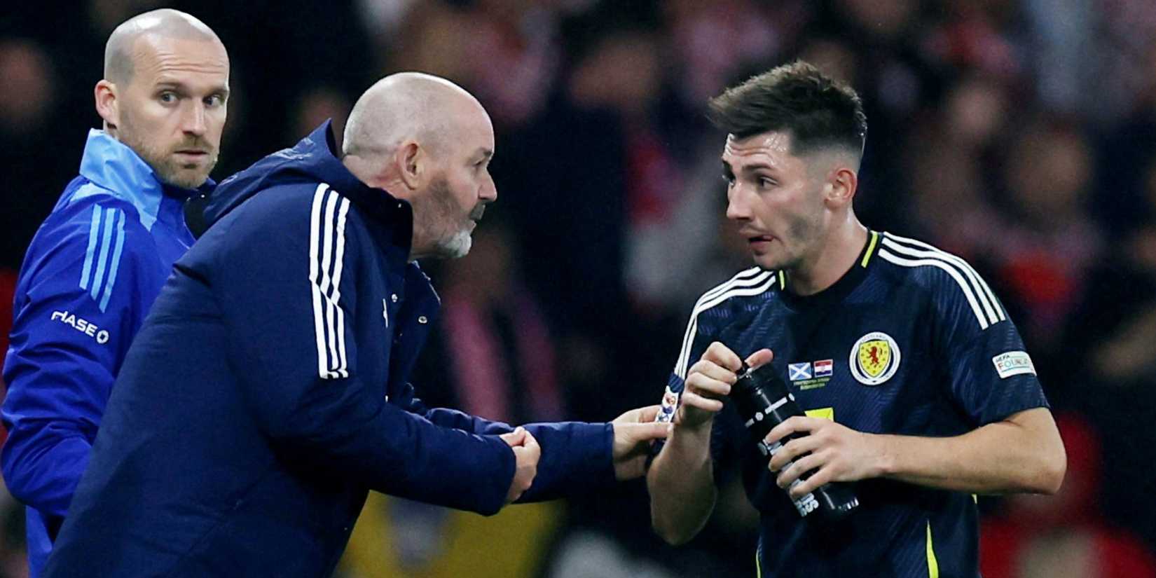 Scotland manager Steve Clarke talks to Billy Gilmour