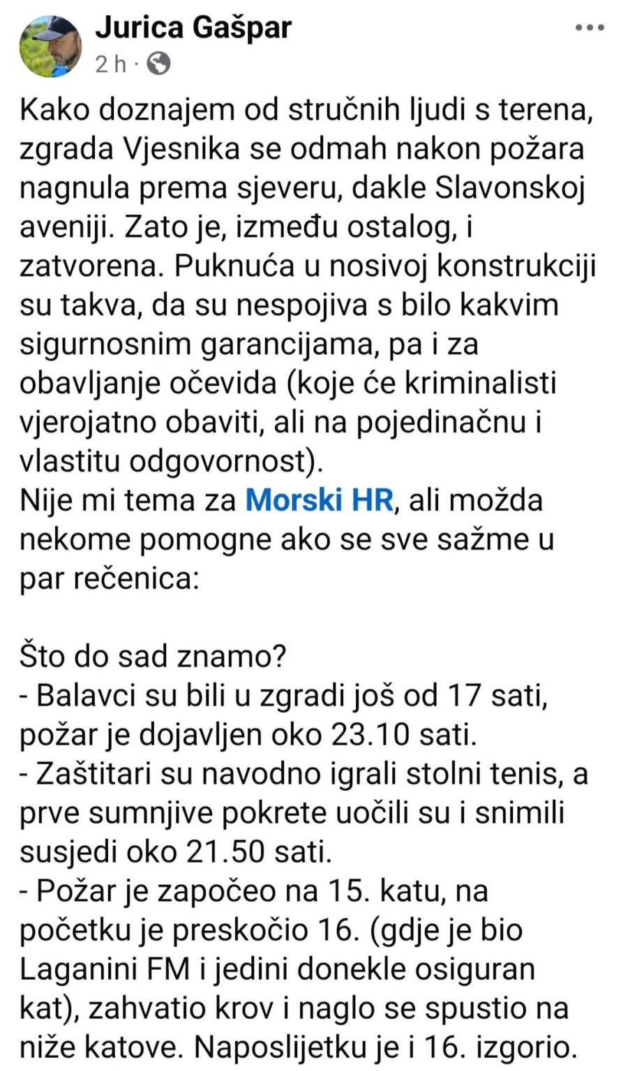 Jurica Gašpar from Morski hr summarizes her findings about the Vjesnik fire