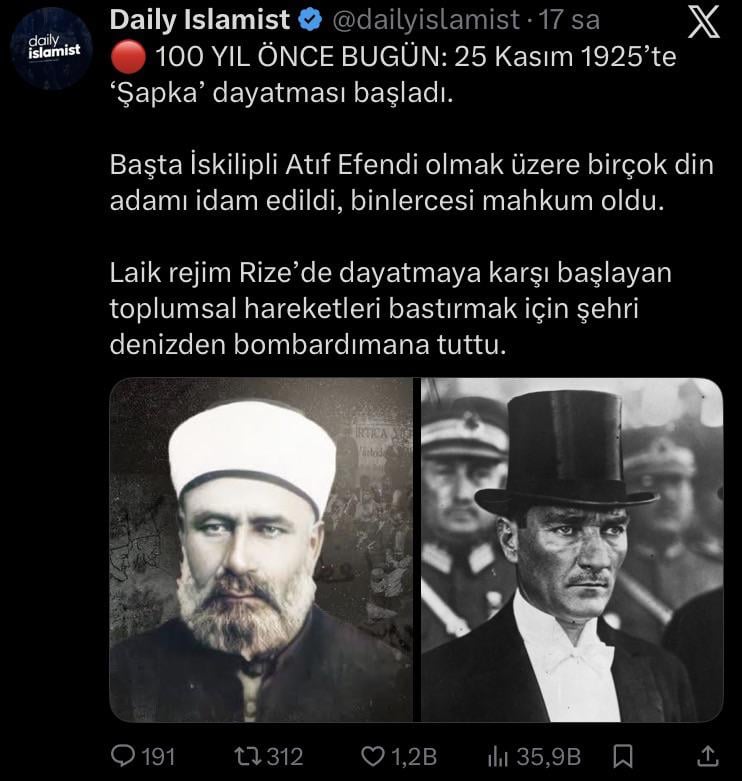 The page called Daily Islamist declared the traitors who rebelled against the state as "clerics" and repeated the lie that "they were hanged because they opposed the hat"