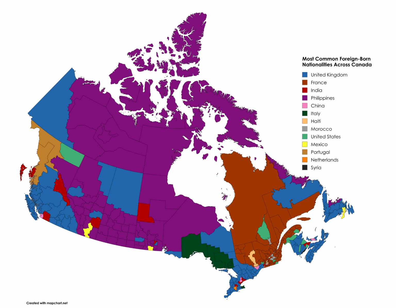 Most Common Foreign-Born Country Across Canada [OC]