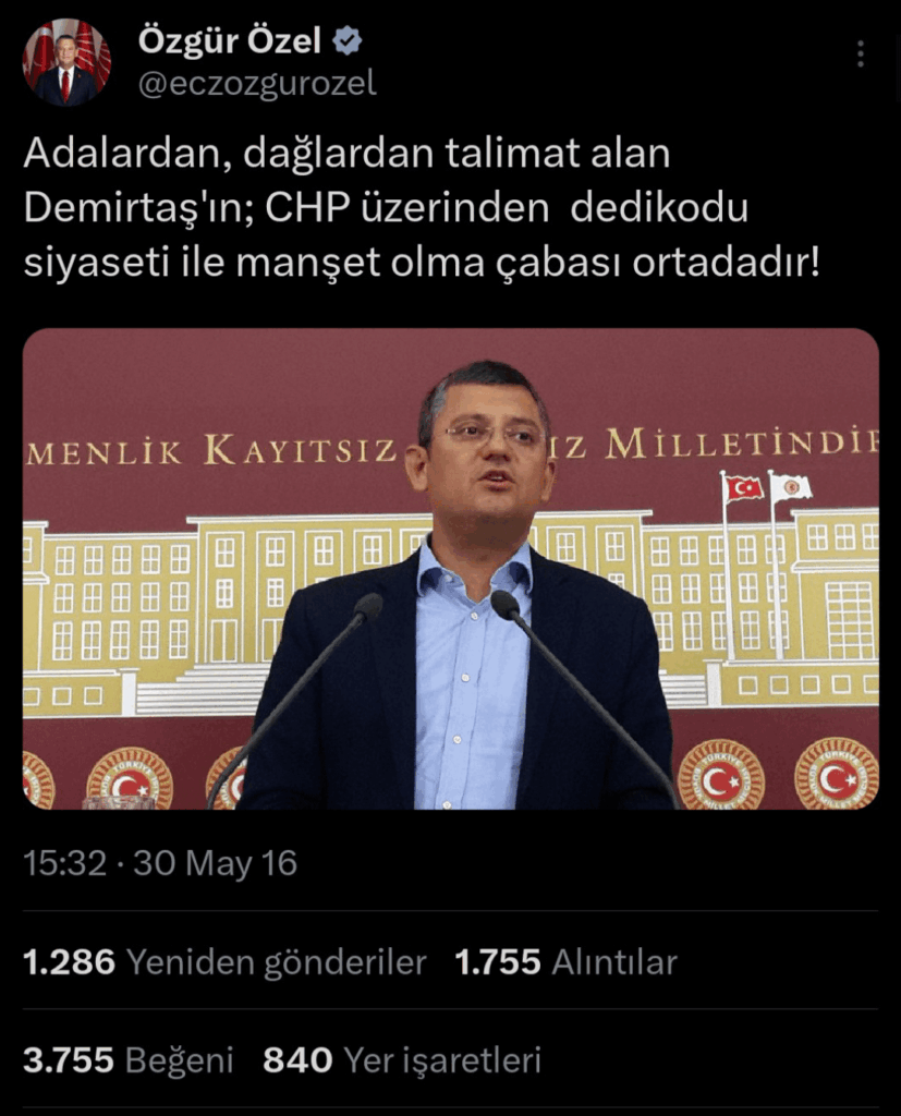 Some accounts from the AKP and DEM circles resurfaced an old tweet by Özgür Özel.