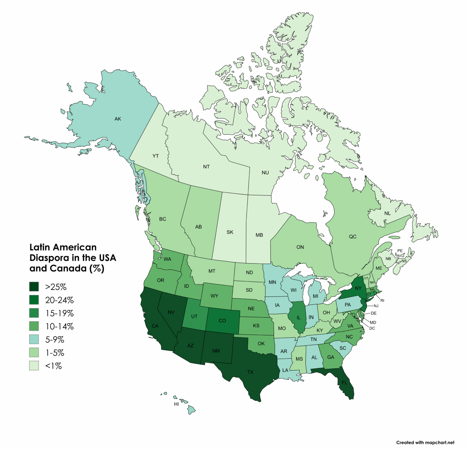 Latin American diaspora in the USA & Canada [OC]
