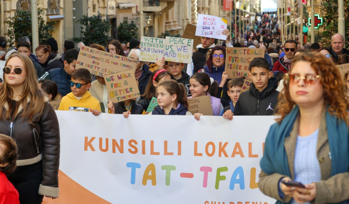 Children march in Valletta to demand peace and justice in Malta’s first youth-led peace rally