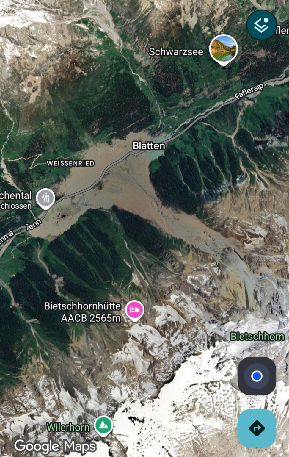 Google Maps has updated its satellite imagery and you can see the extent of the landslide