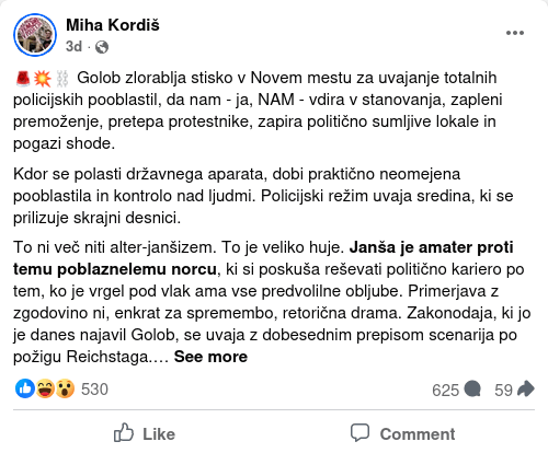 Miha Kordiš believes that Golob is much worse than Janša