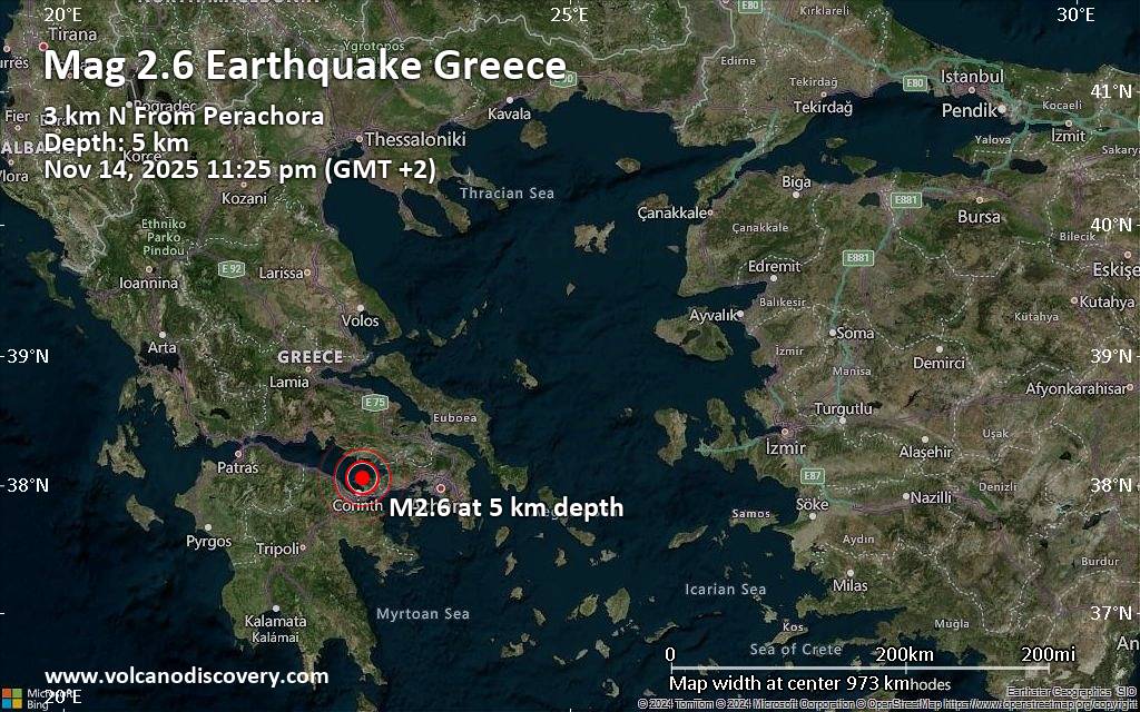 Small Magnitude 2.6 Earthquake 13 km North of Corinth, Greece