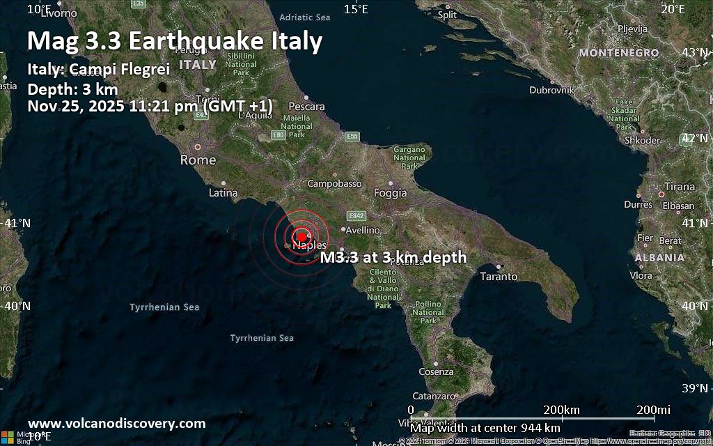 Magnitude 3.3 Earthquake Strikes Near Pozzuoli, Naples, Campania, Italy