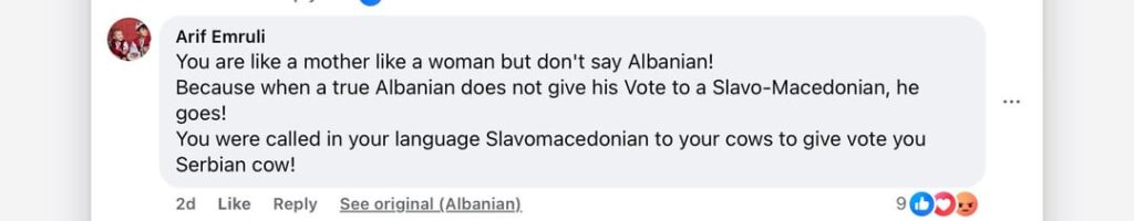 Comments on the post of the Albanian wife of the Macedonian candidate for Kichevo who gave a beautiful speech in Albanian.... because of this there will be hatred and it will not disappear.