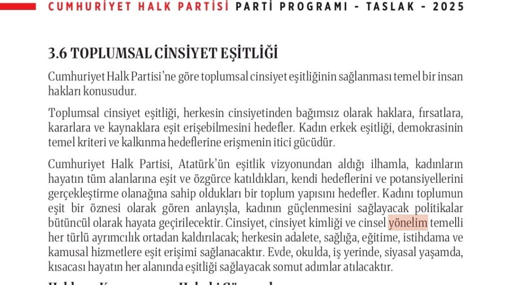 The Republican People's Party added the phrase "all kinds of discrimination based on sexual orientation will be eliminated" to its new party program