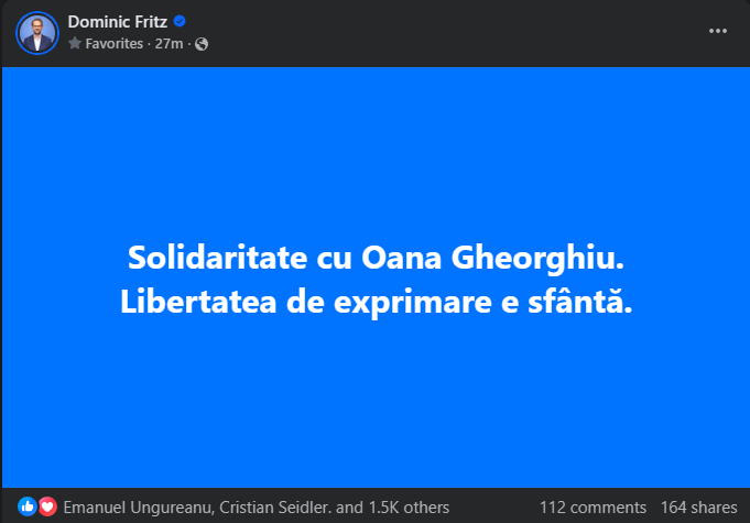 Fritz: Solidarity with Oana Gheorghiul in the conflict with the CSM