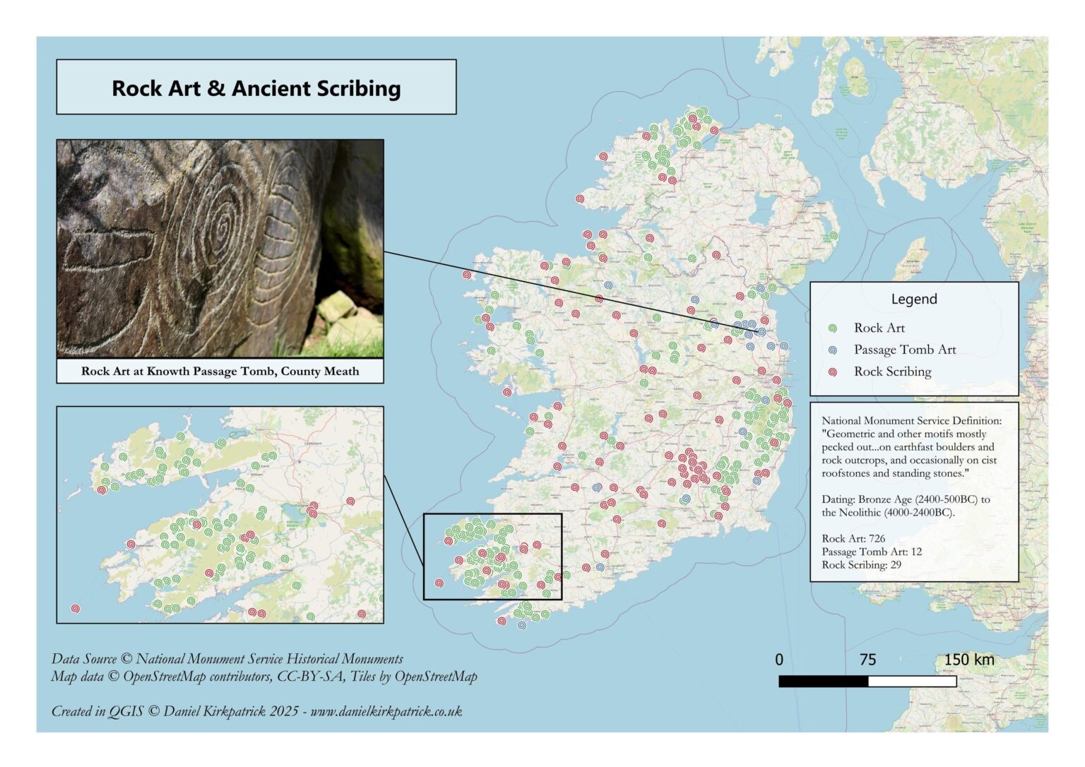 [OC] Distribution of prehistoric rock art in Ireland