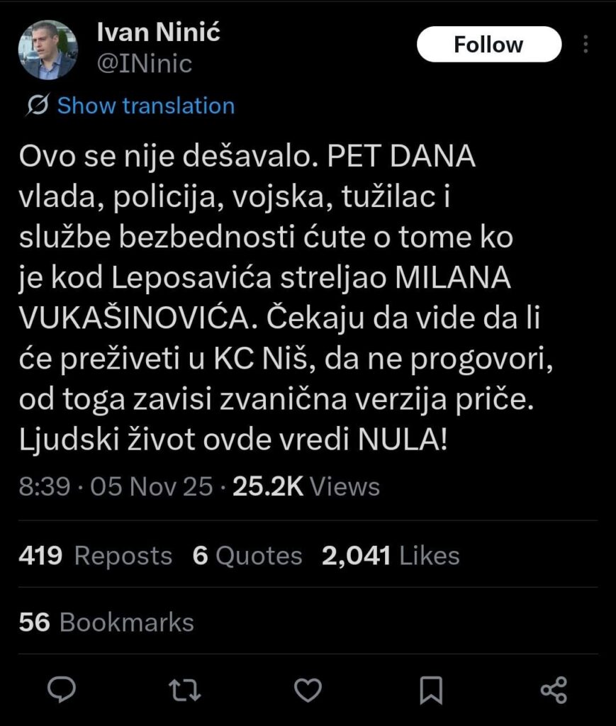 The case of Milan Vukasinovic being wounded and kidnapped by our police