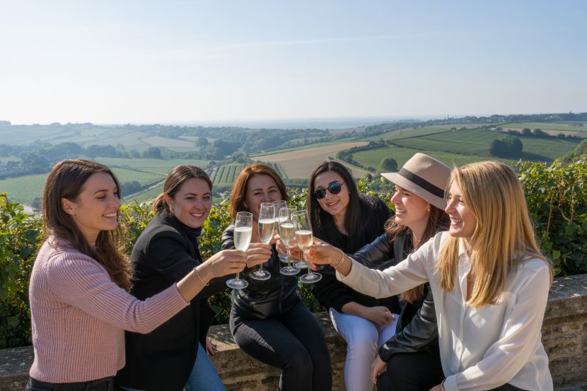 Women travelers enjoy a toast in the champagne region on their ef go ahead tour.