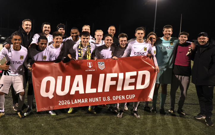 Steel City FC celebrates after defeating Croatia Cleveland 3-2 to qualify for the 2026 US Open Cup. Photo: Randy Werner