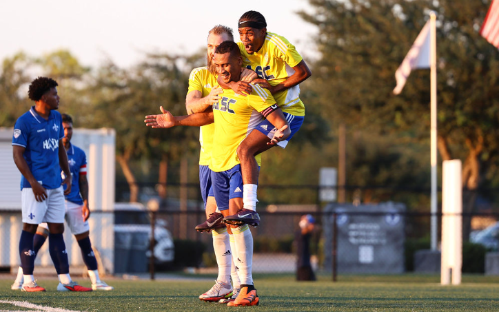 Players from ASC New Stars after scoring a goal against SVD Beaumont in the Second Round of the 2026 US Open Cup qualifying tournament. Photo: Jonathon Garcia