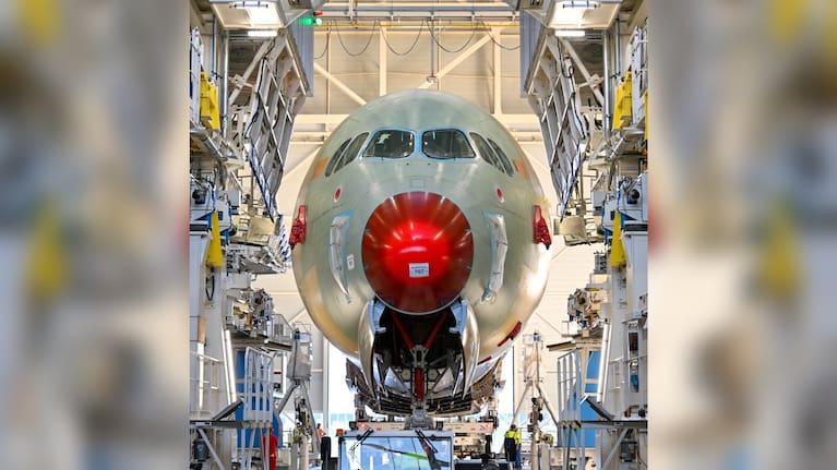 The A350-1000ULR is on the Airbus assembly line in Toulouse.