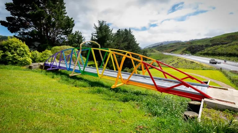 The rainbow bridge on at Gareth Morgan's Transmission Gully property.