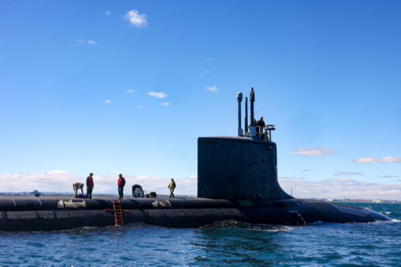 The US Navys USS Minnesota (SSN-783), a Virginia-class fast attack submarine, sails in waters off the coast of Western Australia on March 16, 2025. (AFP Photo)