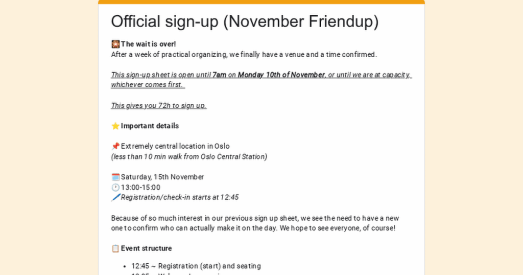 FRIENDUP in Oslo: Saturday 15/11! Meet new people and make friends. (Ages 26-39 ± a few years)