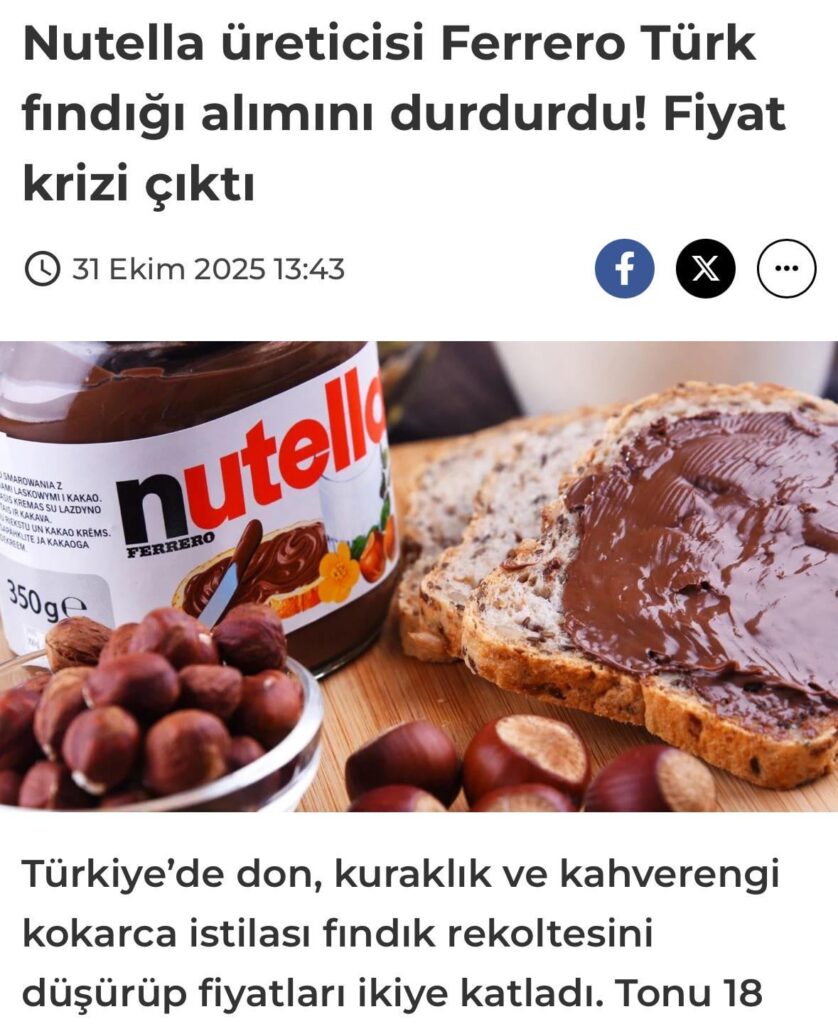 Nutella producer Ferrero stopped purchasing Turkish hazelnuts!
