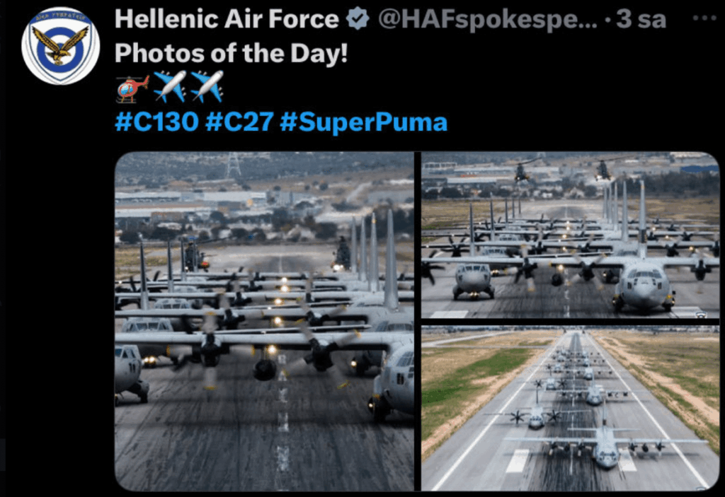While Türkiye's C-130 had just crashed, the Greek Air Force shared the photo of the C-130s as "photo of the day".