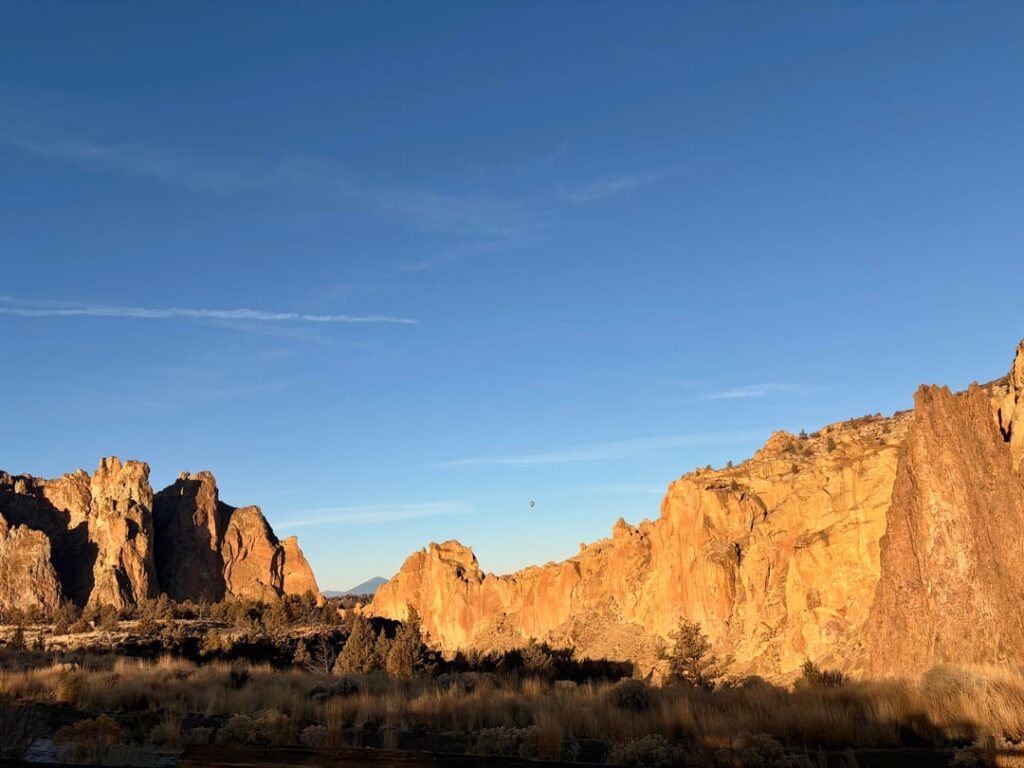 Hot air balloon over Smith Rock State Park this Saturday morning 11.22.25