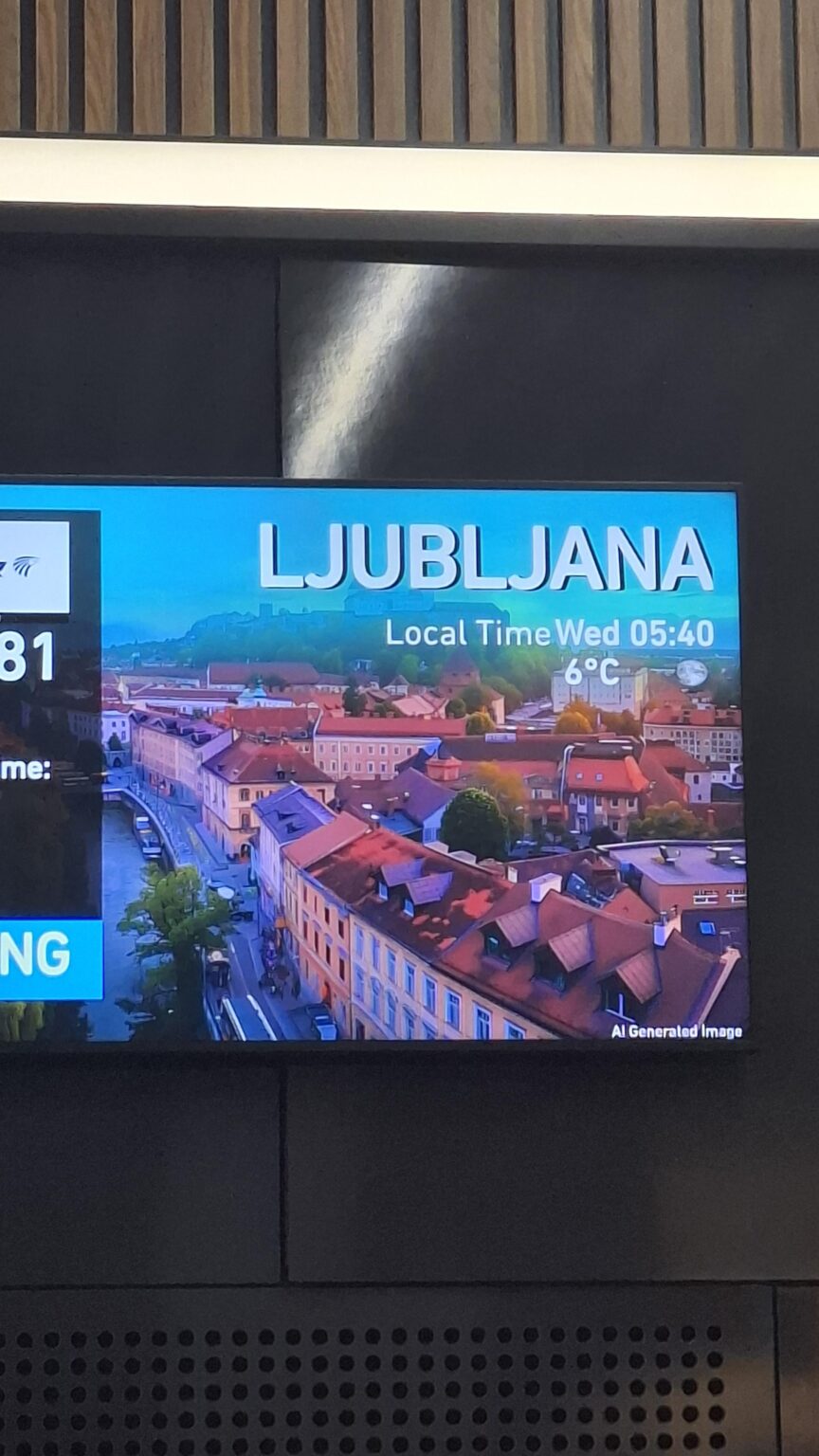 At the airport, they use Ai images of cities