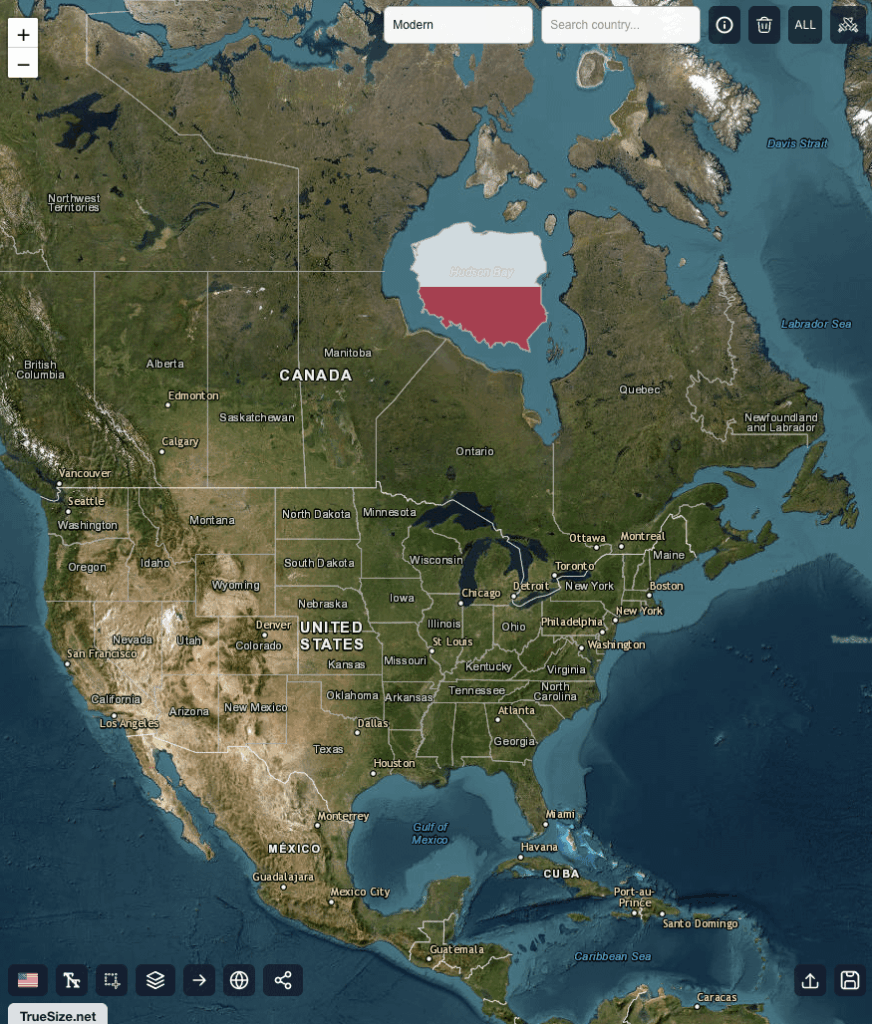 Poland isn't small, but I didn't expect it would all fit in Hudson Bay in Canada. How much of Canada is there?