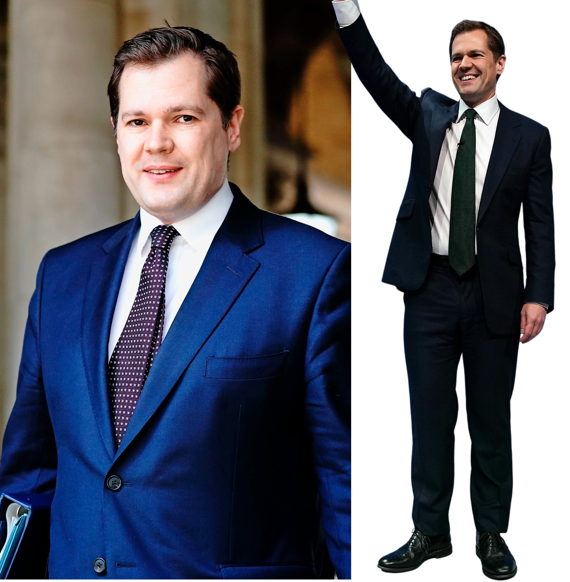 Collage of two images of a man in a suit.