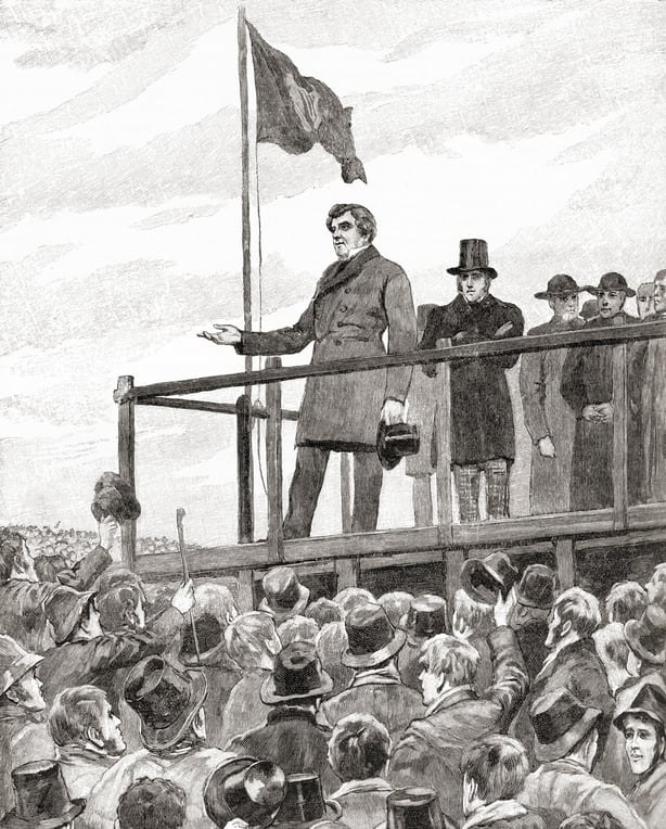 Daniel O'Connell campaigning for the repeal of the Act of Union at a meeting in Trim, County Meath in 1843