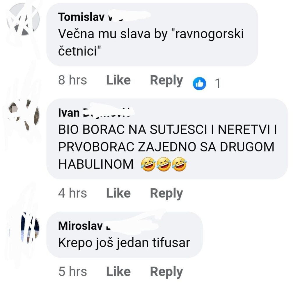 The association of anti-fascists announced that one of their members had died. These are comments.
