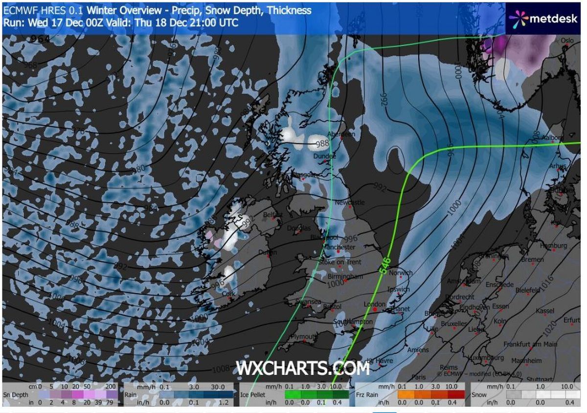 Weather model turns white as it signals snow in western areas on Thursday night
