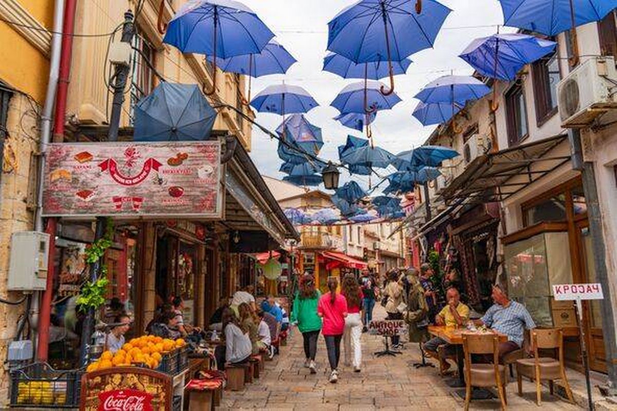 Street view of Old Bazaar in Skopje, North Macedonia