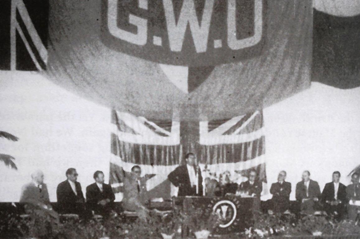 A public rally by the General Workers’ Union in favour of integration with Britain, 1956.